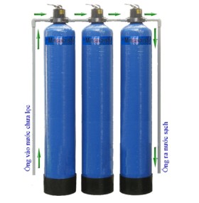 Bộ lọc PHÈN ,VÔI  3 cột composite tự động vệ sinh lỏi lọc  bán tự động